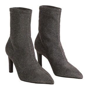 NWOT Boden gunmetal sparks stretch heeled boots silver sock style pull on shoe